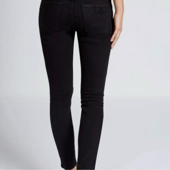 Current/Elliott The Stiletto Jeans in Jet Black Destroy Skinny Distressed crop - Picture 2 of 14
